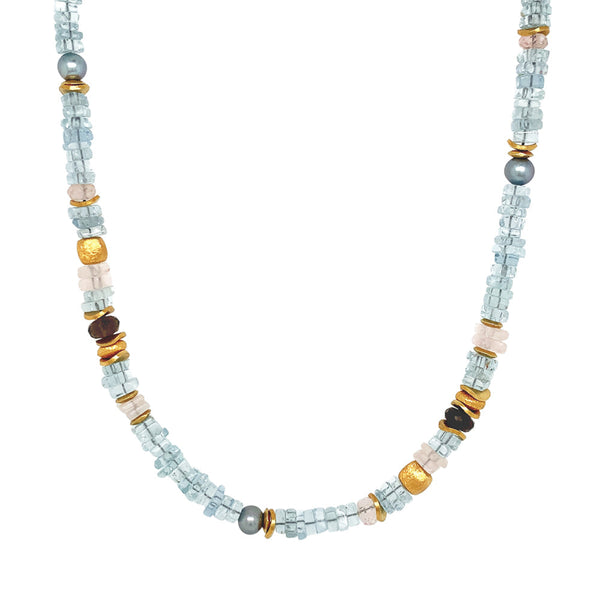 Antique Edwardian Aquamarine and Pearl Necklace in P #502049 – Beladora